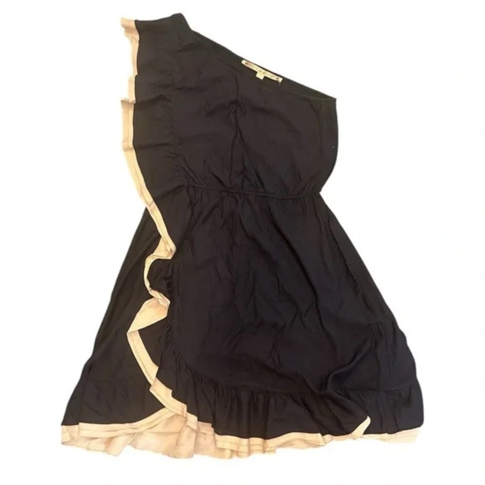 Chelsea & Violet Navy One Shoulder Dress with Cream Trim, Medium